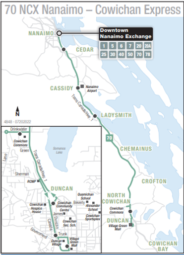 Route 70 NCX Nanaimo - Cowichan Express Map
