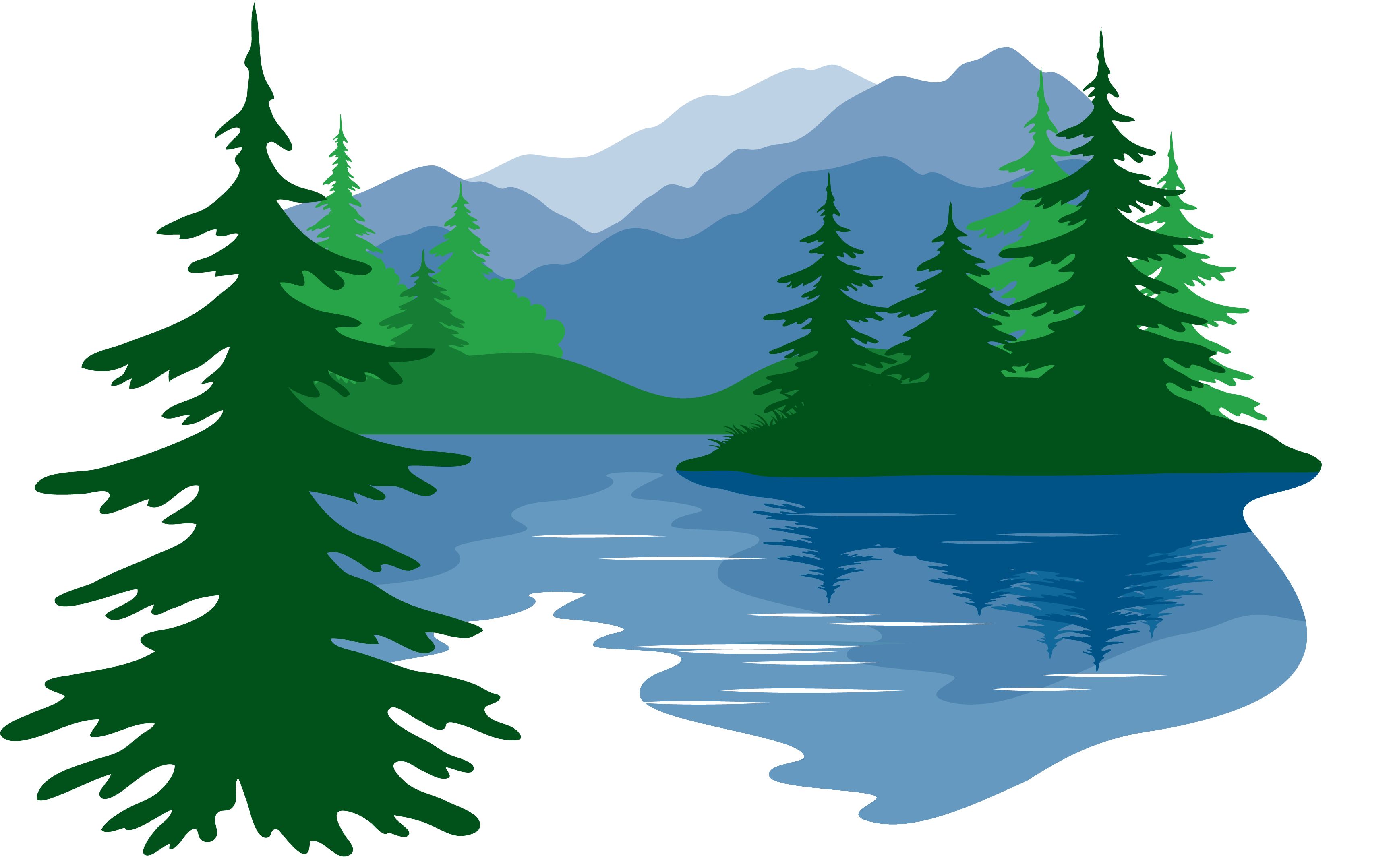 Forest, Lake, Mountains